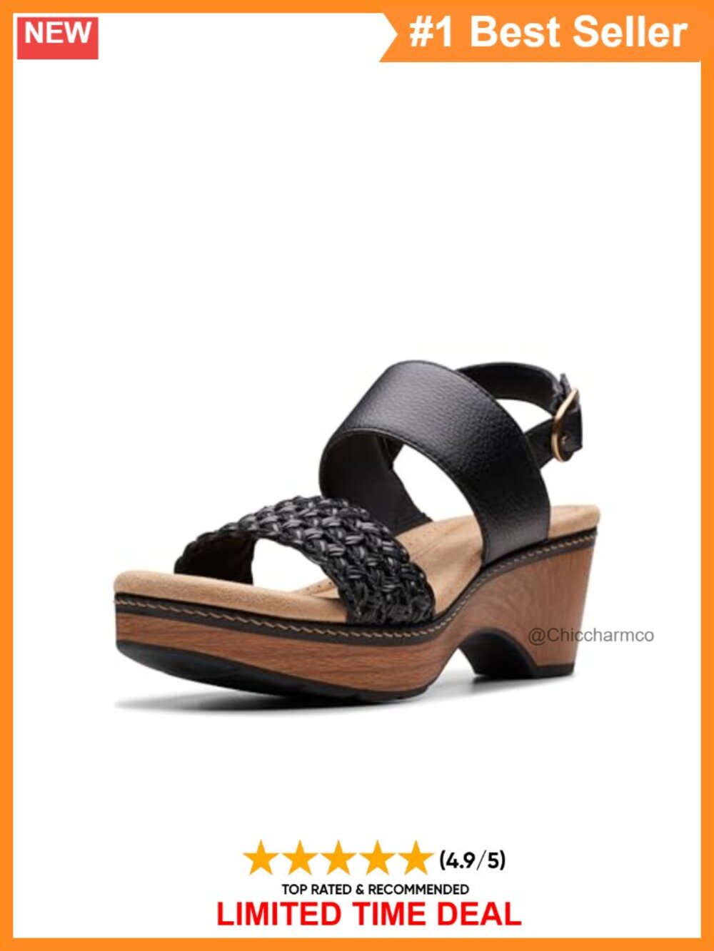Clarks Seannah Step Leather Wedge Sandal with Buckle